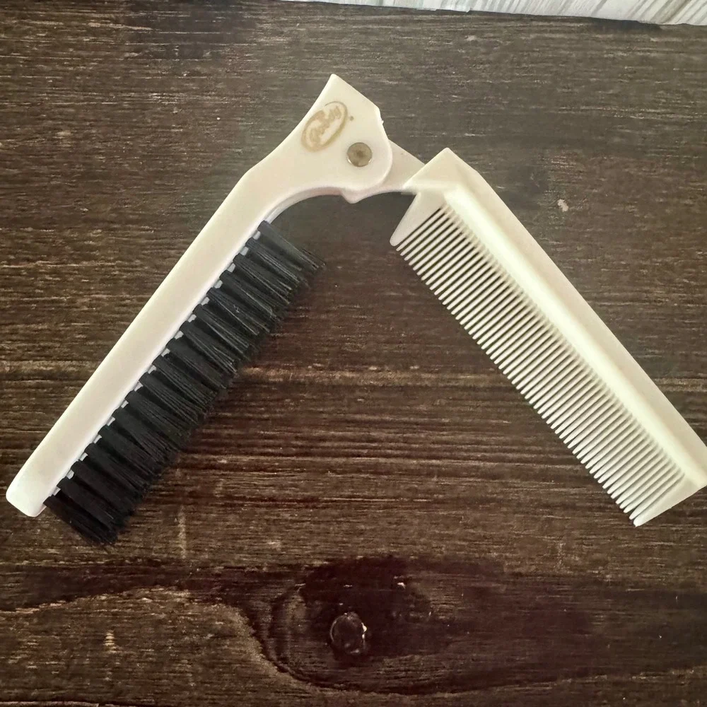 Vintage Goody Folding Hair Brush and Comb 2-in-1 Travel Tool White Black USA Y2K